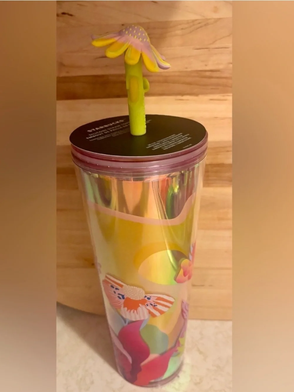 Starbucks Iridescent Floral Travel Tumbler with Flower Straw
